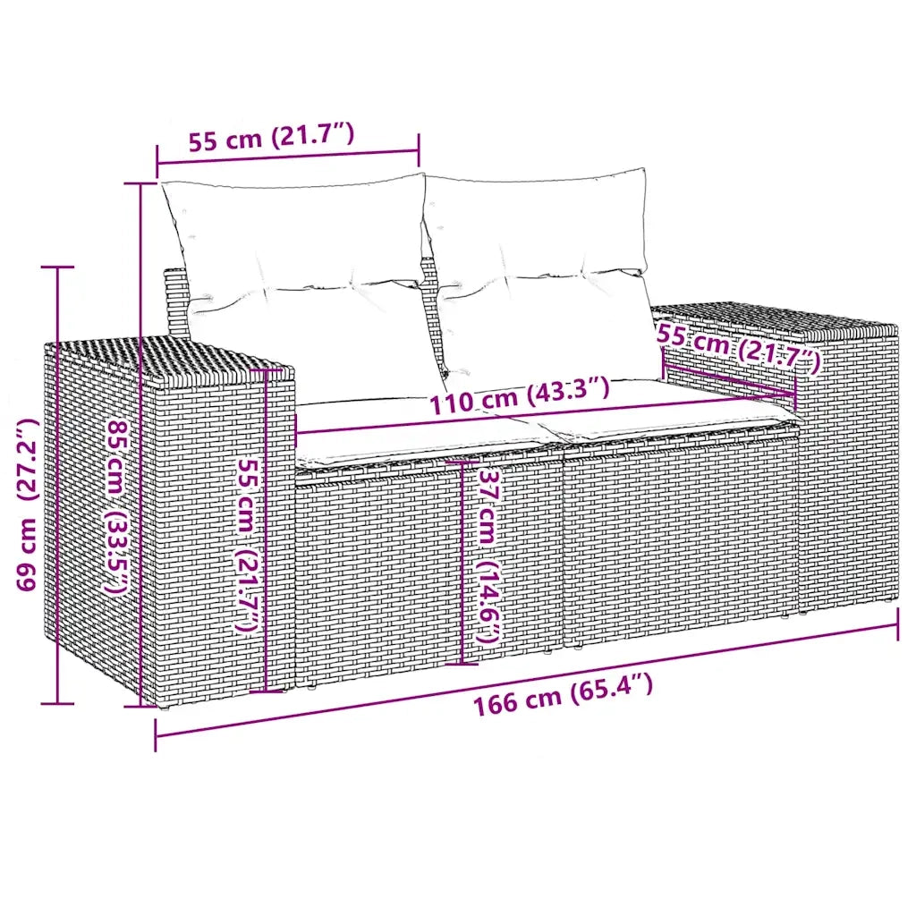Set Divano Giardino 10 pz con Cuscini Grigio Chiaro Polyrattan