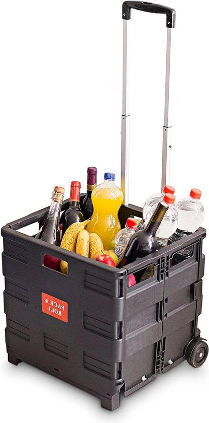 Carrello pieghevole per spesa fino a 35 kg - Manubrio regolabile - Ruote - Nero