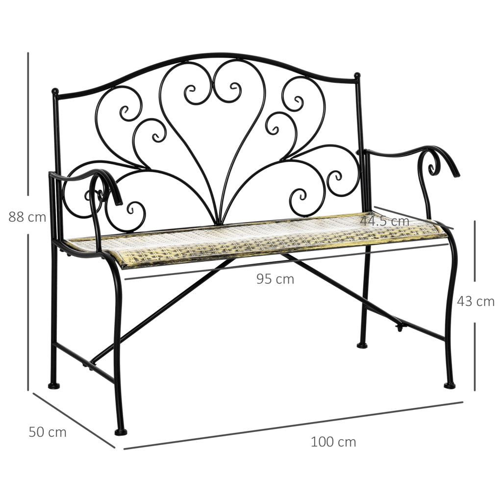 Panchina da Giardino 2 Posti in Ferro Stile Vintage ¨C zephmum ¨C Nero
