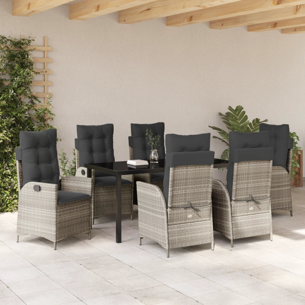 Set da Pranzo da Giardino 7 Pezzi con Cuscini Grigio Chiaro Polyrattan