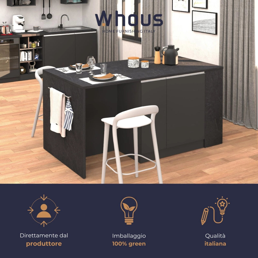 WHOUS Isola da cucina Sole 2 ante 2 cassetti e 1 scaffale antracite opaco/report 168x90x91 cm