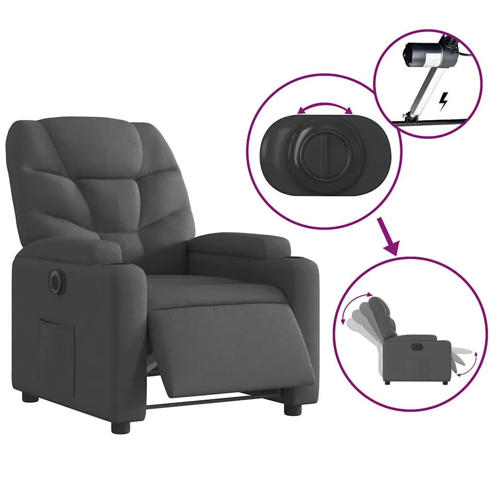 Poltrona Elettrica Reclinabile Nera in Tessuto 3204574