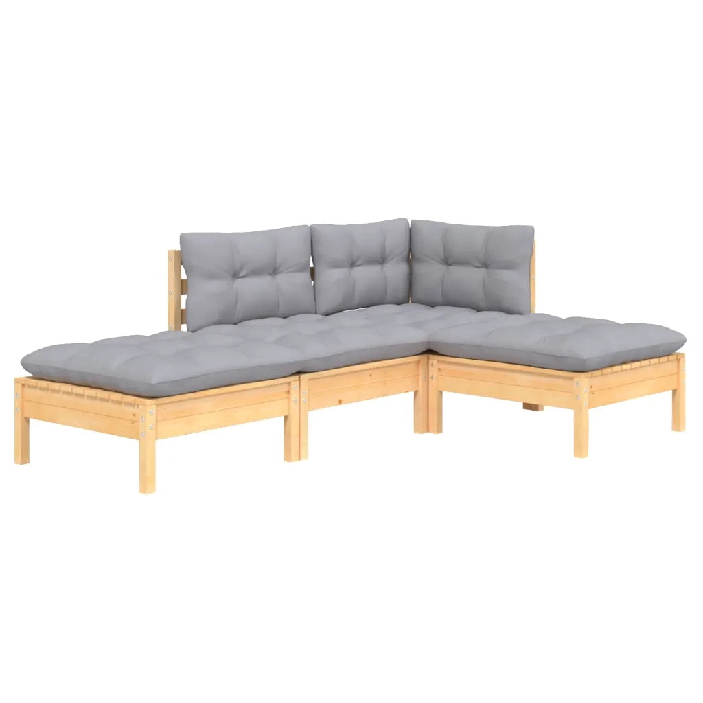 Set Divani da Giardino 4 pz | Set Salotto da Giardino con Cuscini Grigi Massello di Pino