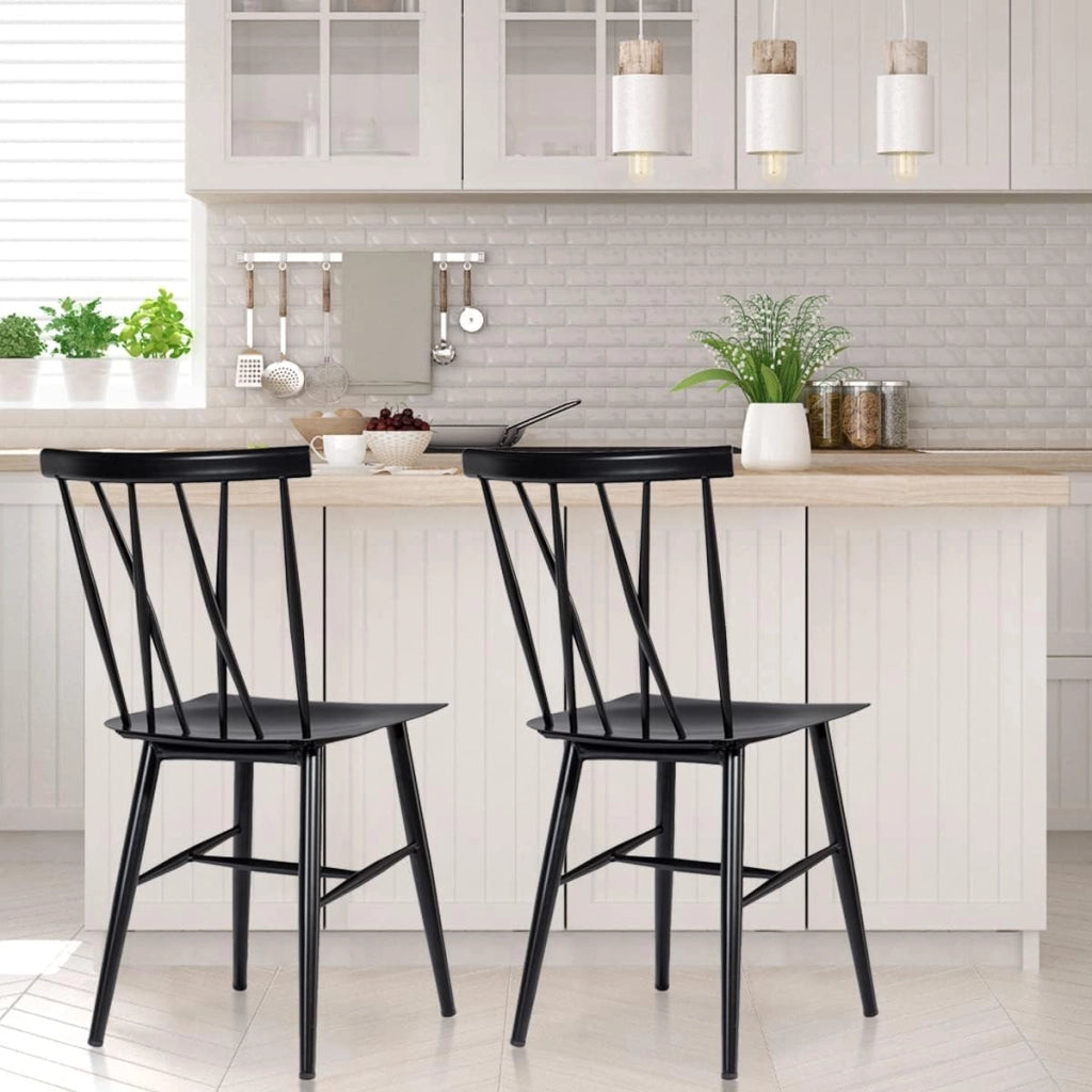 Set di 2 Sedie da Pranzo, Sedia con Schienale e Poggiapiedi, Struttura Robusta in Ferro, Ogni Sedia Portata 150kg, Design Industriale senza Braccioli, Ideale per Bistro, Giardini e Bar, Nero