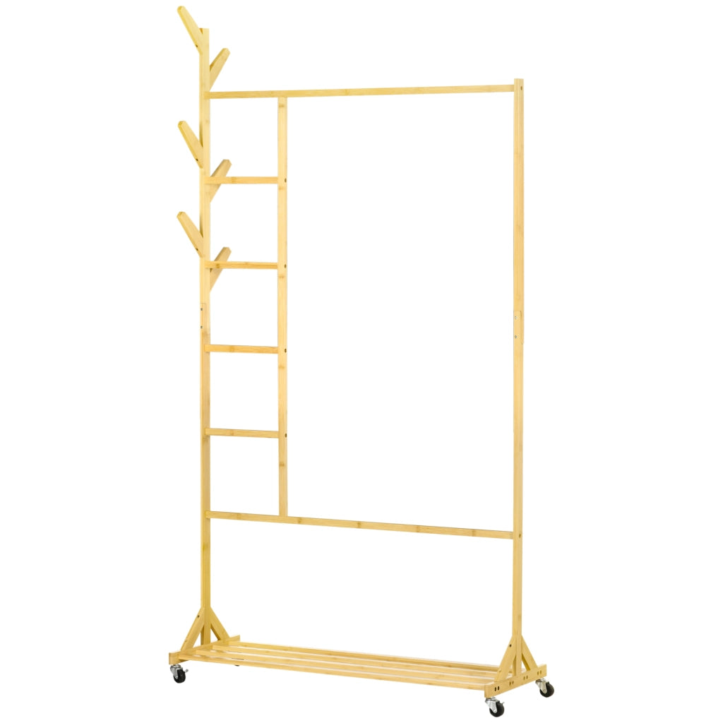 Appendiabiti a Ruote in Bamb¨´ ¨C Xylo ¨C 6 Ganci con Ripiano 100x37x191 cm Naturale