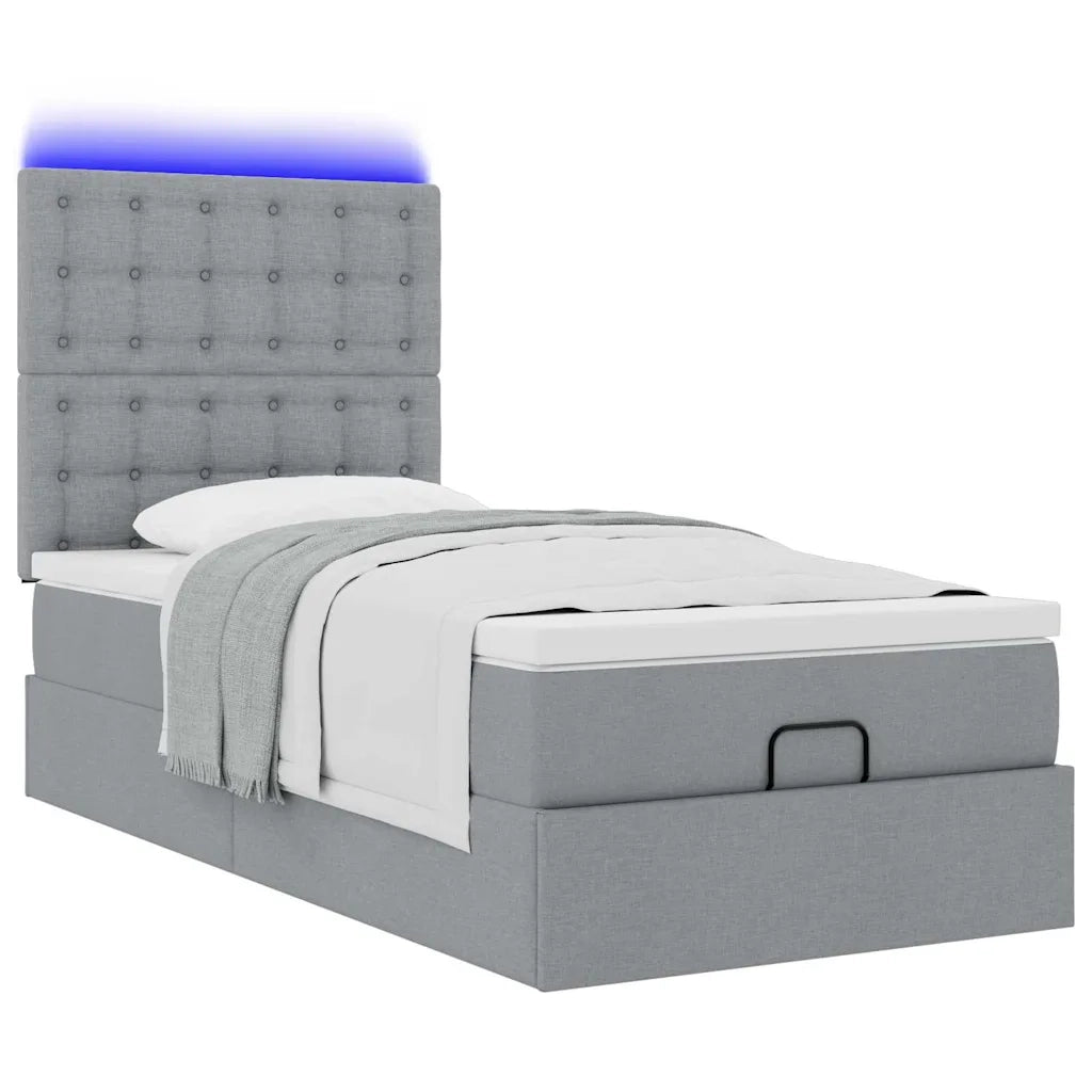 Pouf Letto con Materasso e LED Grigio Chiaro 90x200 cm Tessuto
