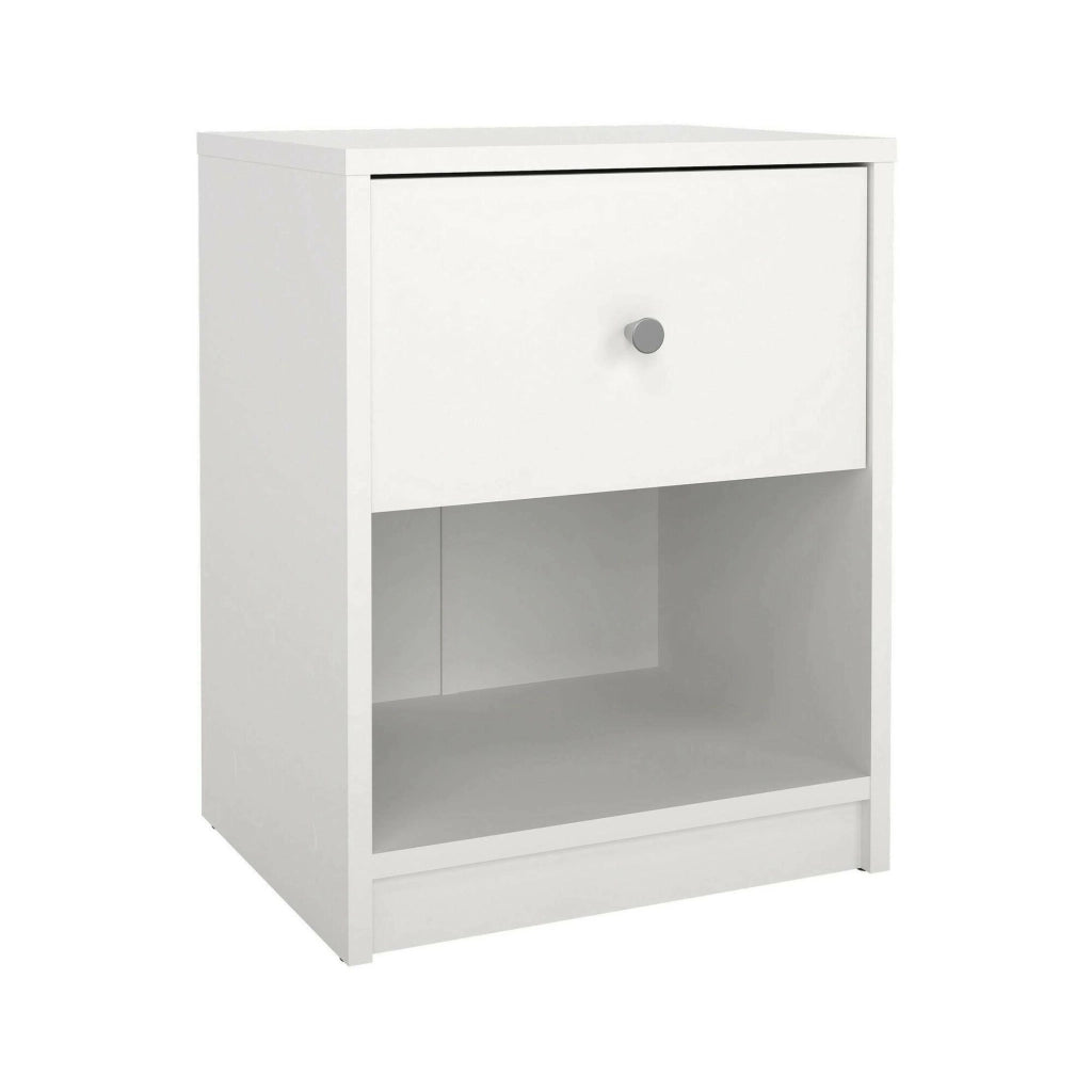 Comodino Kastri, Comò basso, Tavolino da notte, Mensola da letto, 38x30 h48 cm, Bianco