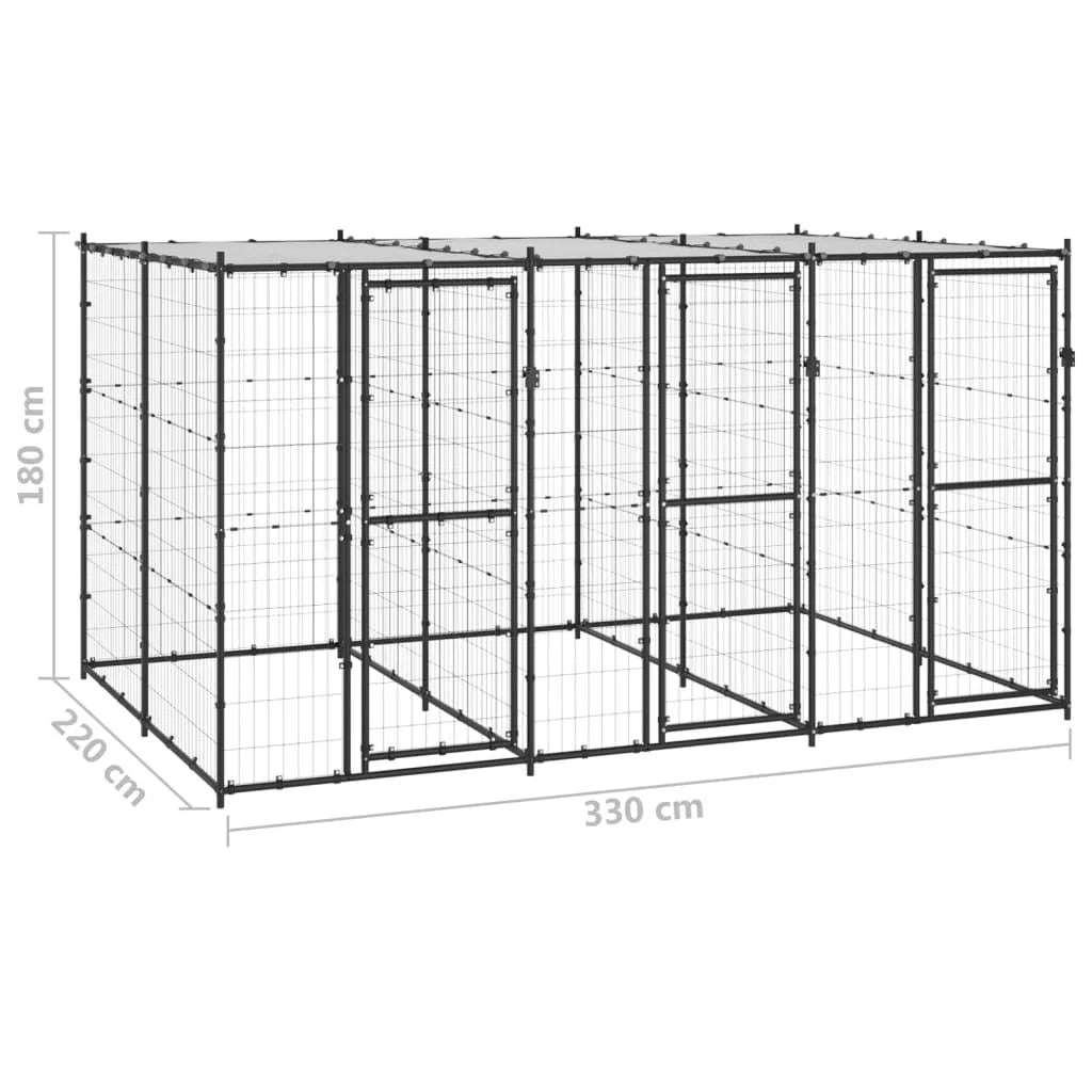 Cuccia da esterno gabbia recinto per animali parco per cani da esterno in acciaio con tetto 7,26 m² 02_0000402