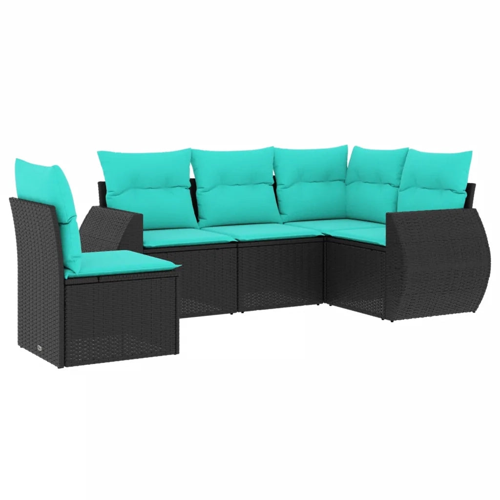 Set Divani da Giardino 5 pz con Cuscini Nero in Polyrattan 3221366