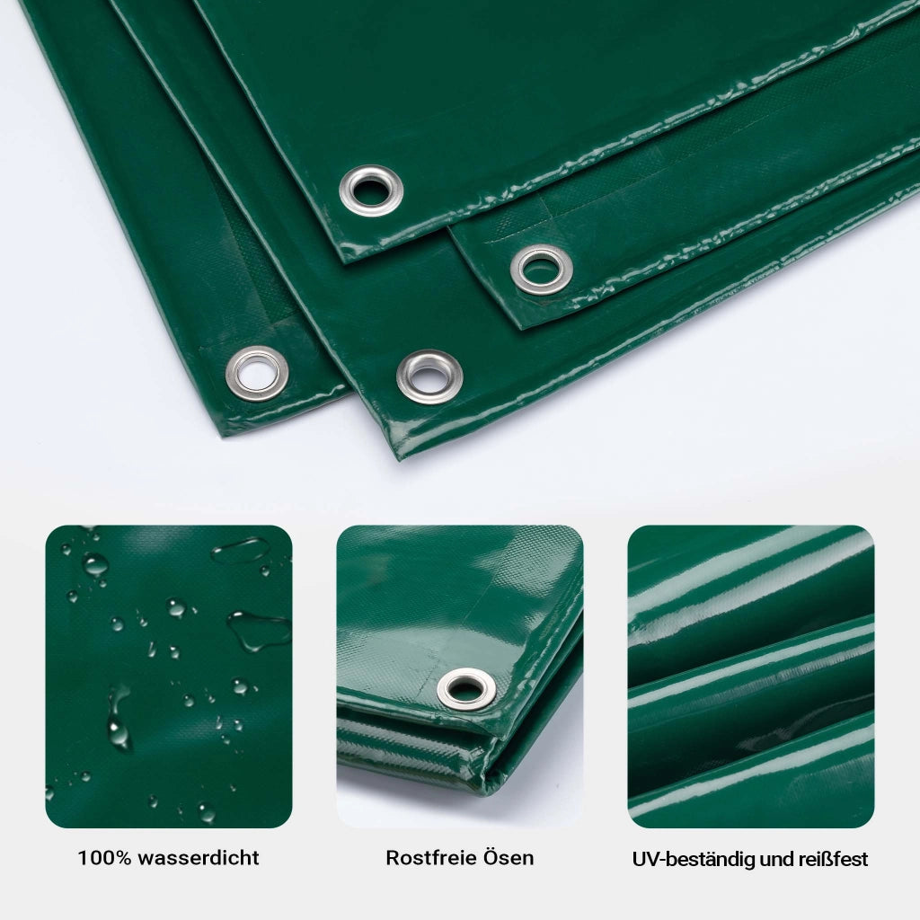 Telone occhiellato verde 3 x 4 m resistente alle intemperie e a raggi UV, impermeabile, robusto telo di protezione in poliestere 650 g/m² con rivestimento in PVC