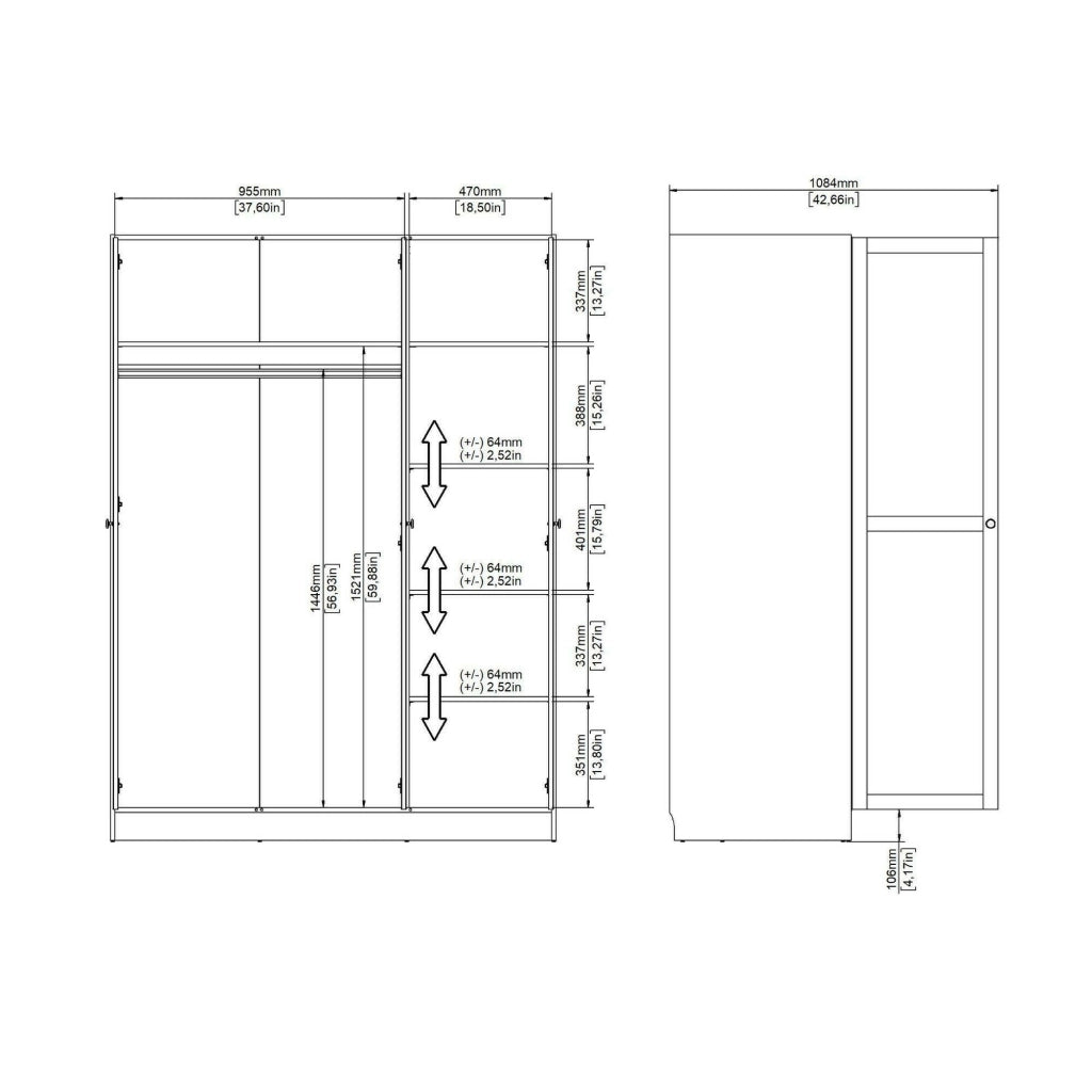 Guardaroba 3 ante Gener, Mobile camera da letto, Cabina armadio portabiti, Armadio appendiabiti, 147x62 h200 cm, Bianco