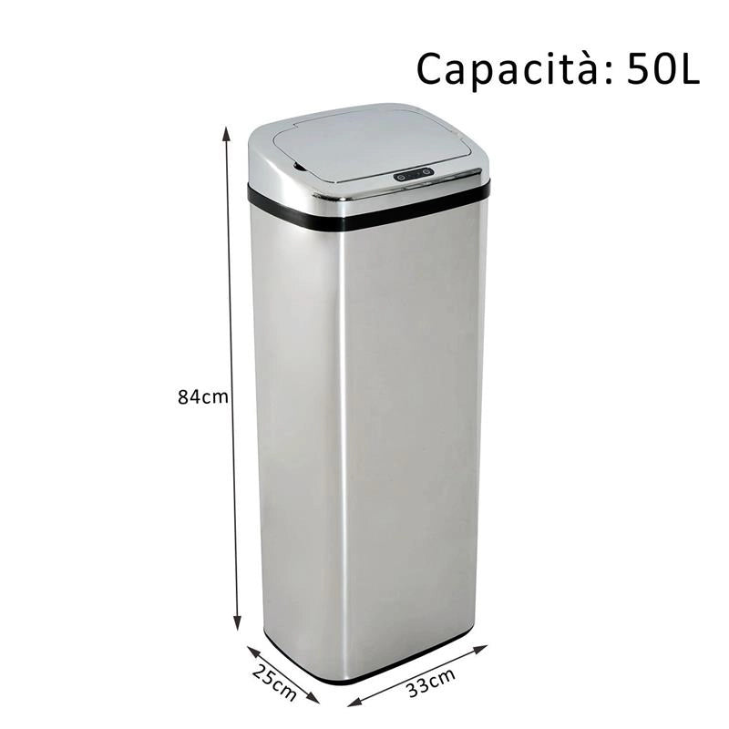 CESTINO DEI RIFIUTI RETTANGOLARE IN ACCIAIO INOX CON SENSORE A INFRAROSSI 50 L