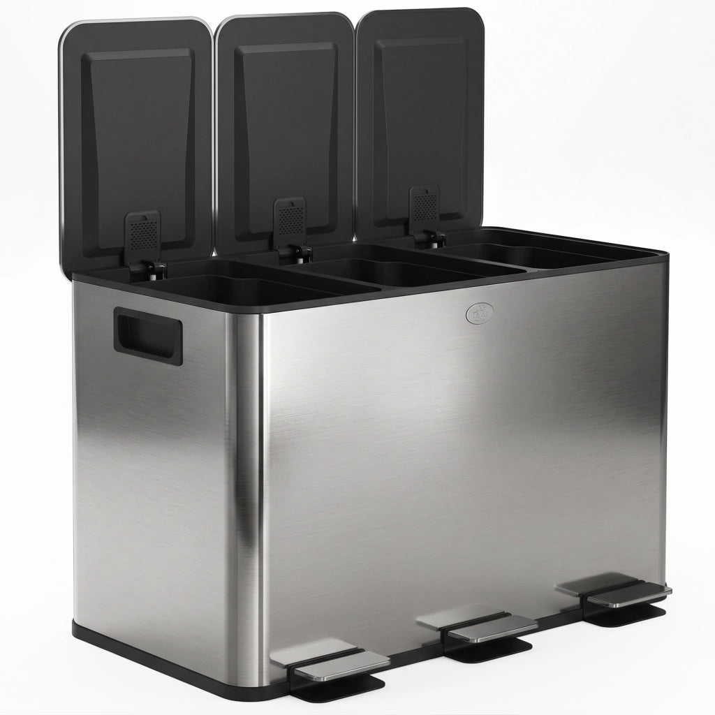 Pattumiera da cucina 3 scomparti ¨C Xylo ¨C 60L raccolta differenziata argento 61,9x36,6x56,7cm