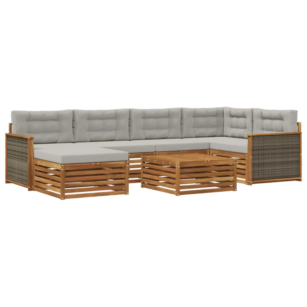 Set di divani da esterno 7 pz Naturale e Grigio Chiaro 3383589