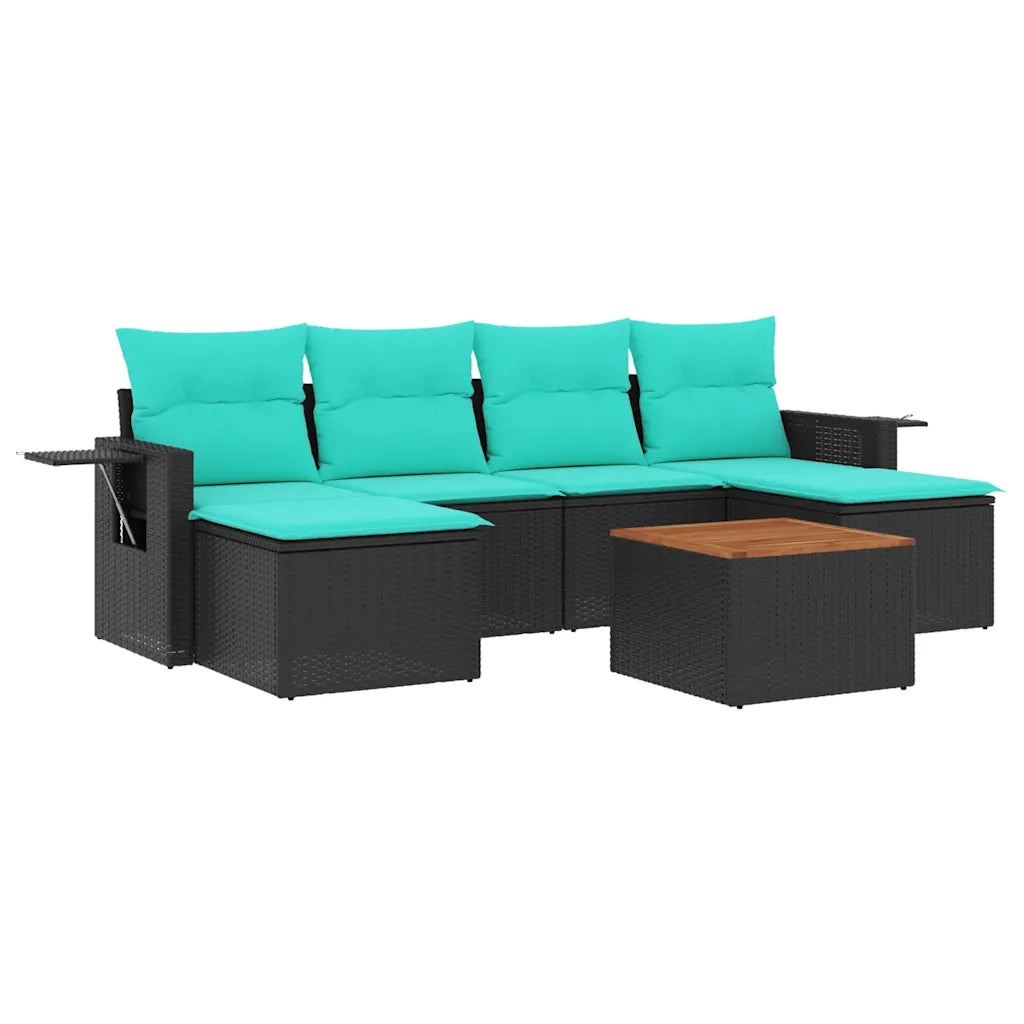 Set Divani da Giardino 7 pz con Cuscini Nero in Polyrattan 3224685