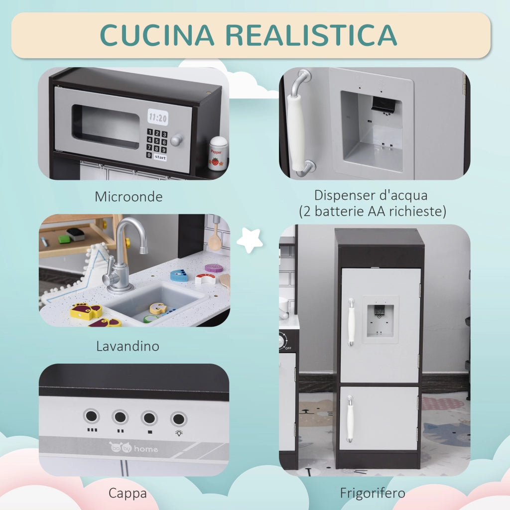 Cucina Giocattolo Bambini in Legno con Accessori ¨C zephmum ¨C Argento e Marrone 86x64x84.5cm