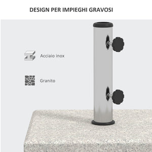 Base per Ombrellone da Giardino 25kg 38x38x38 cm in Granito e Acciaio Inox Grigia