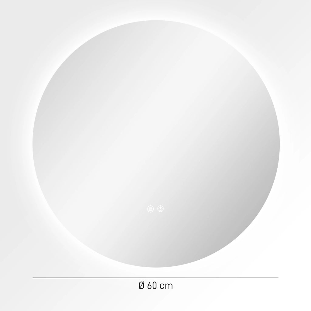 Specchio Bagno Ø60 cm con Luci LED Regolabili Interruttori Touch e Design Antiappannamento