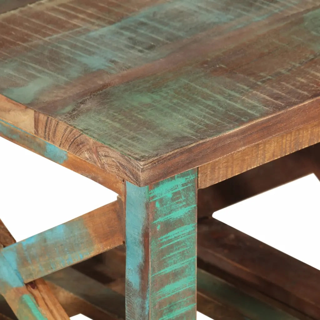 Tavolino | Tavolo laterale con Ruote 40x40x42 cm in Legno Massello di Recupero