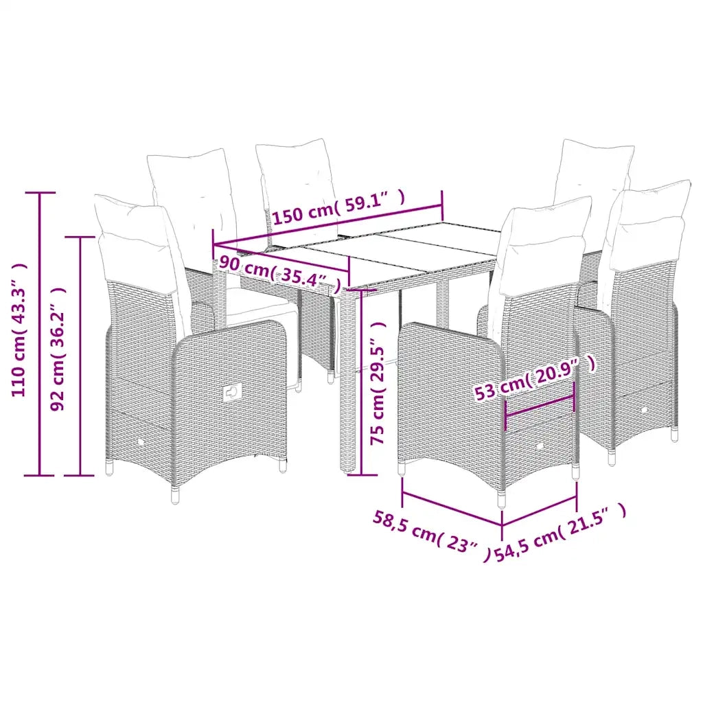 vidaXL Set Bistrò da Giardino 7 pz con Cuscini in Polyrattan Grigio