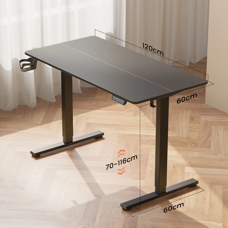 Scrivania elettrica regolabile in altezza, 120x60cm,  Smart Desk con funzione di memoria a 3 posizioni, con ganci, nero