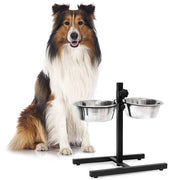 Trade Shop - Ciotole Cane Gatto Rialzate Con Supporto Metallo Regolabile Ciotola Acciaio 20cm -