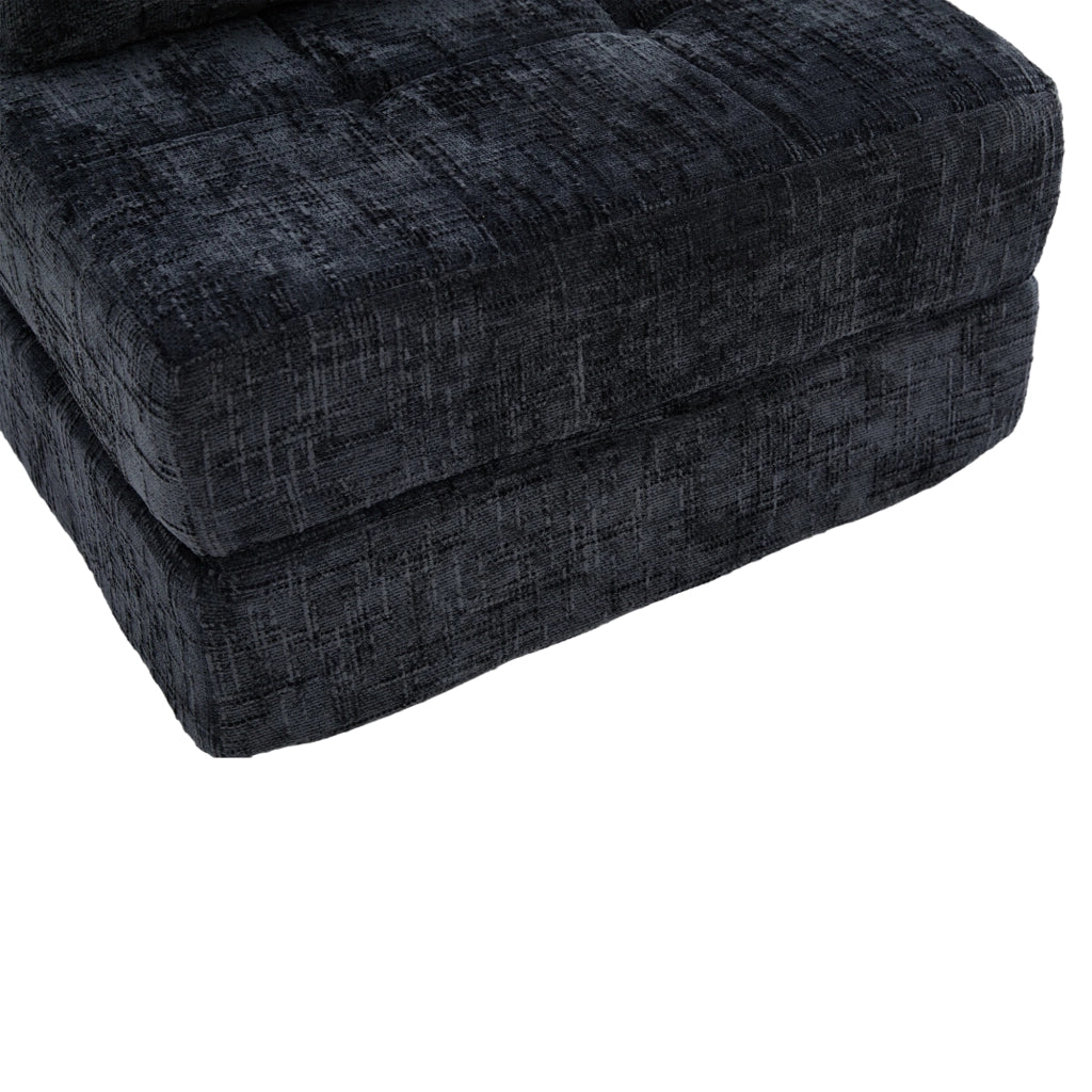 Divano letto pieghevole 79x79x57 cm con cuscini per testa e lombi in chenille nero