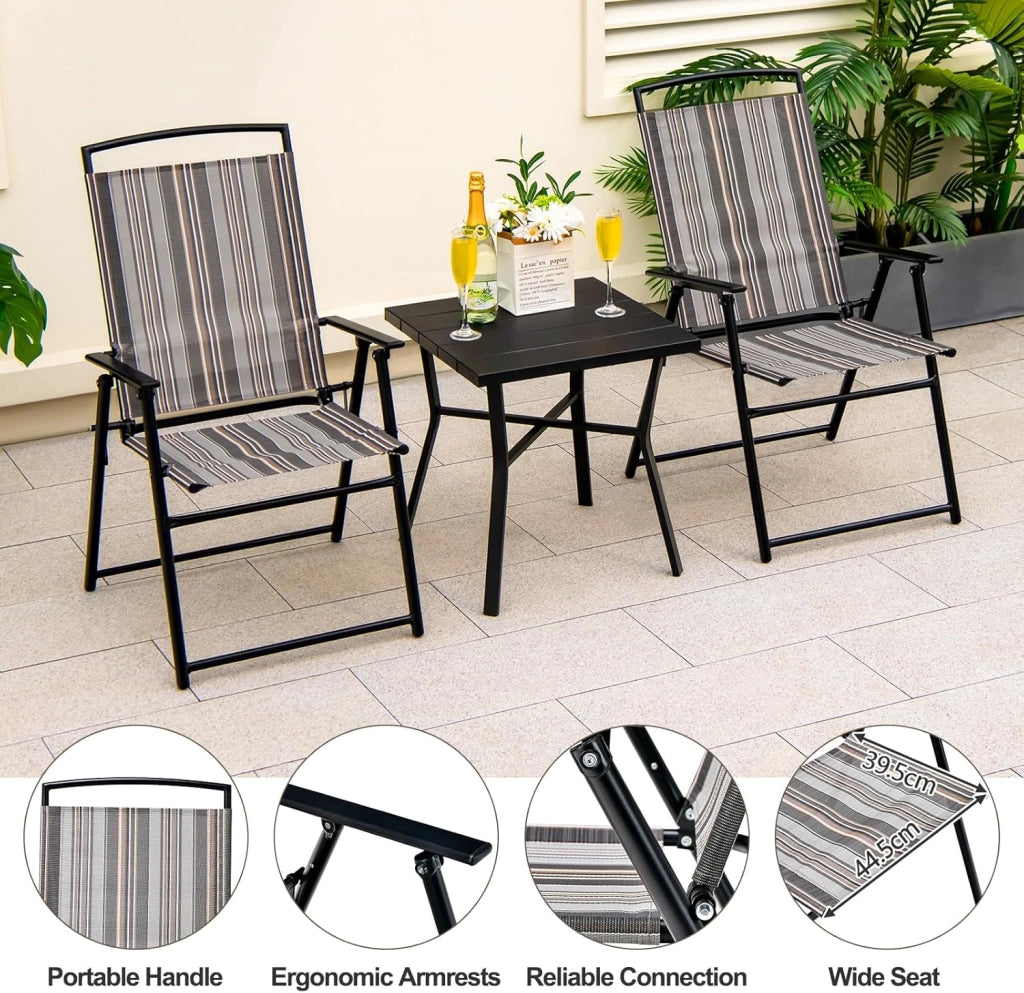Set di 2 Sedie, 2 Sedie Prendisole, Poltrona da Giardino, Sedie Pieghevoli con Braccioli, Struttura Robusta in Ferro, Portata 150 kg, Realizzato in Tessuto Traspirante Teslin