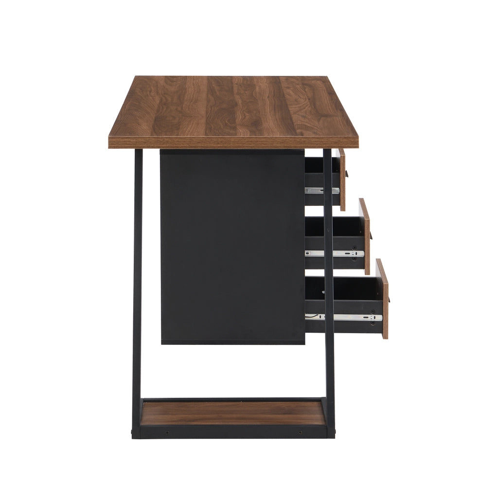 Scrivania dritta con 3 cassetti e vano per computer, mobile regolabile, MDF marrone scuro, 135,5 × 58 × 75 cm