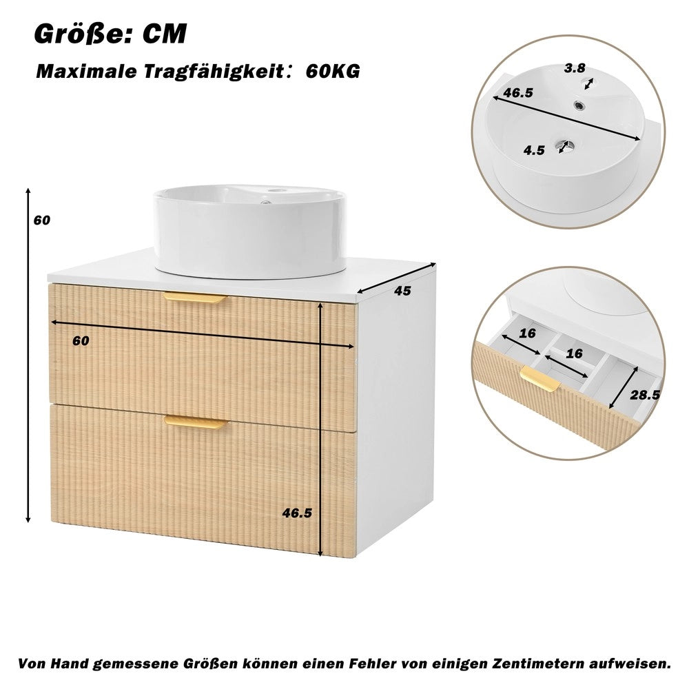 Mobile Bagno Sospeso con Lavabo in Ceramica e 2 Cassetti in Legno ¨C Xylo ¨C 60 cm