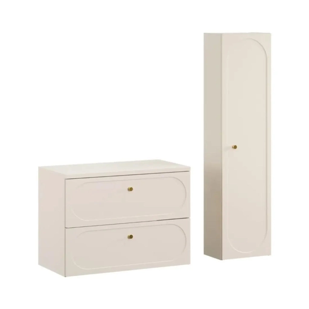 Set TORNADO beige: mobile sotto lavabo 80cm + piano per lavabo + colonna di stoccaggio