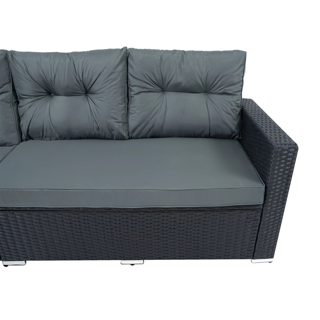Set Angolare Rattan Giardino 9 Posti Nero Tavolo Cuscini Impermeabili