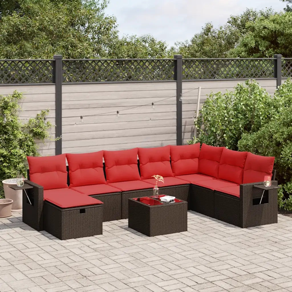 Set Divani da Giardino 9pz con Cuscini Marrone in Polyrattan
