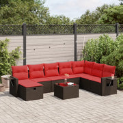 Set Divani da Giardino 9pz con Cuscini Marrone in Polyrattan
