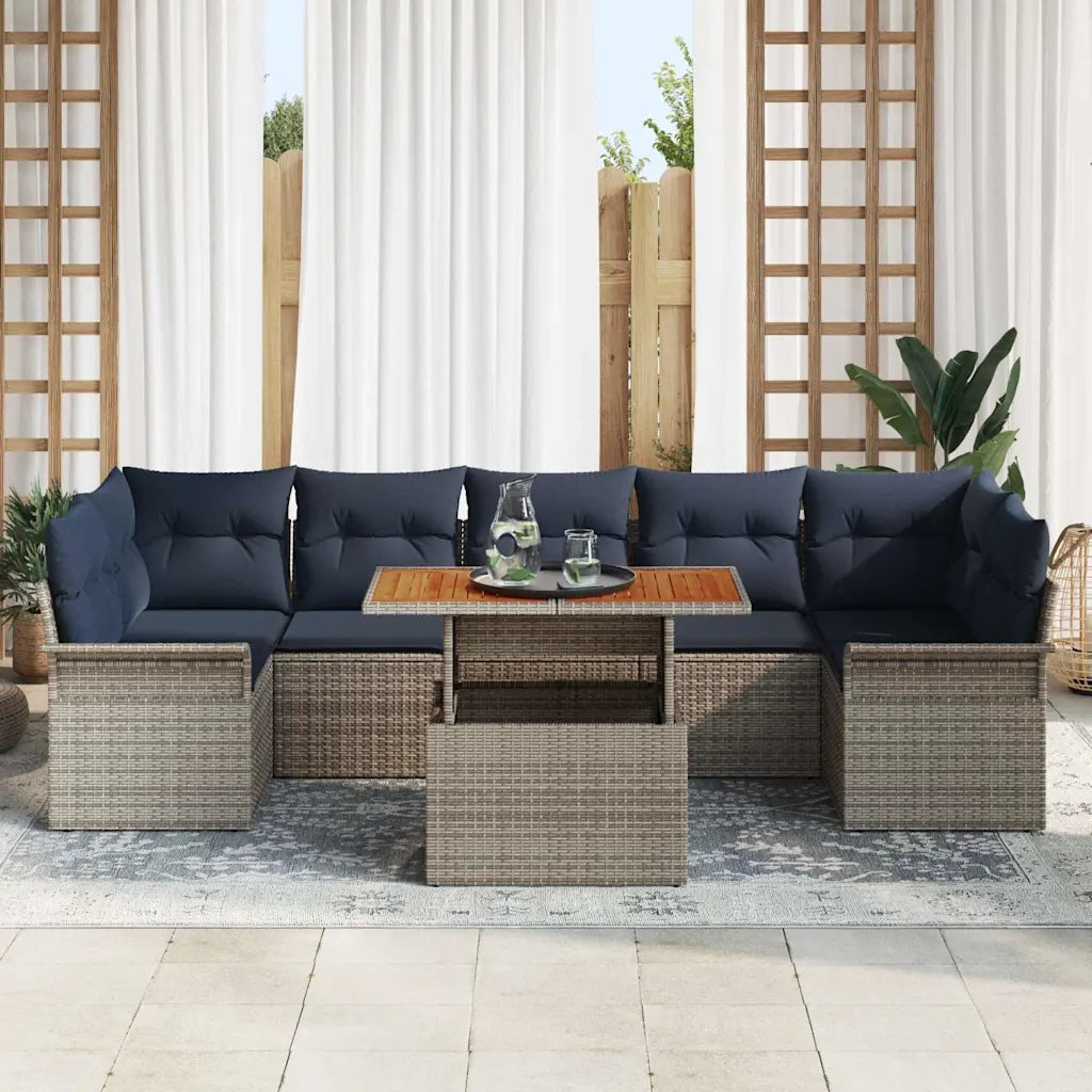 Set Divano da Giardino 8 pcs Grigio e Blu Navy polyrattan