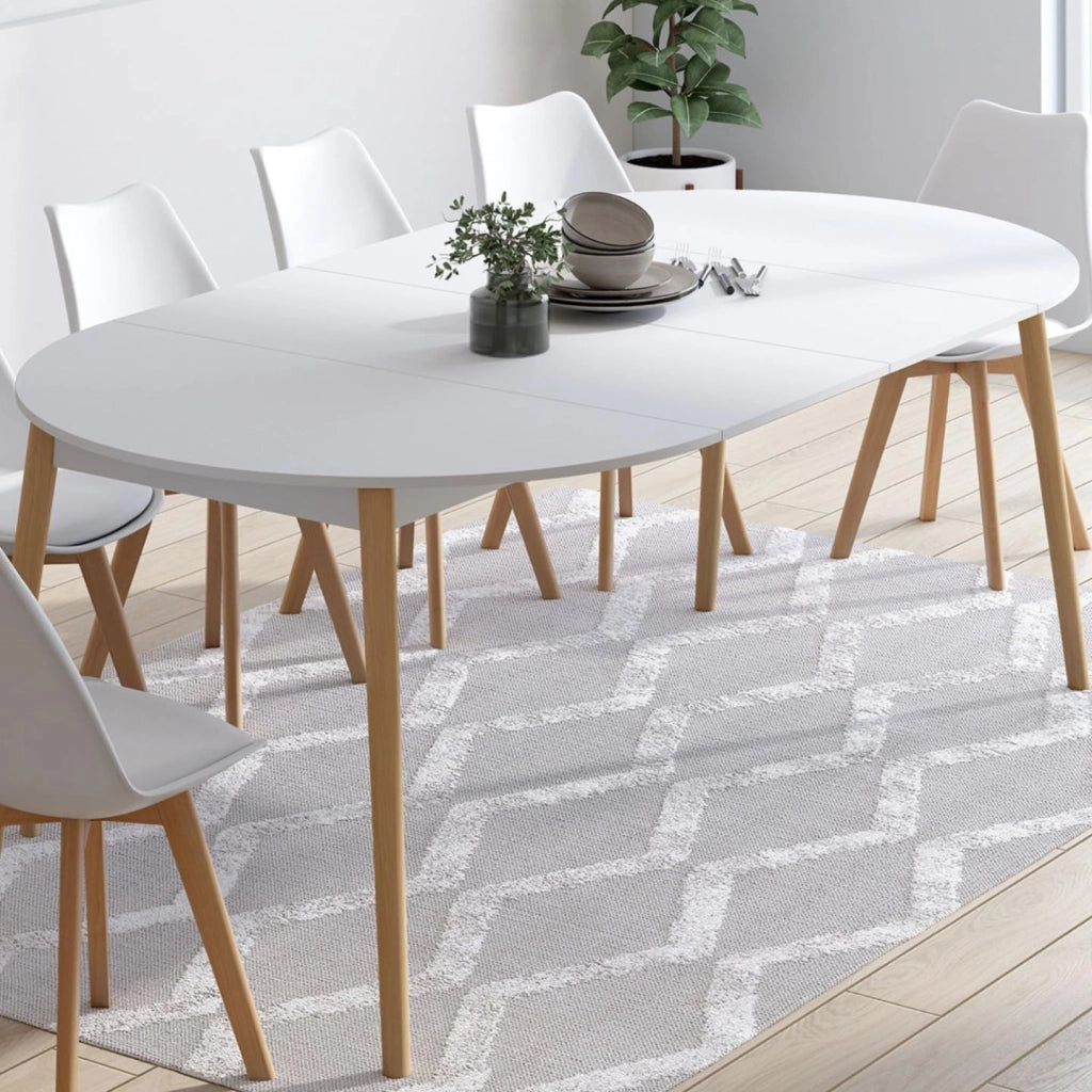 Tavolo da pranzo allungabile rotondo Angela 4-10 Persone bianco piede in legno 110-200 cm