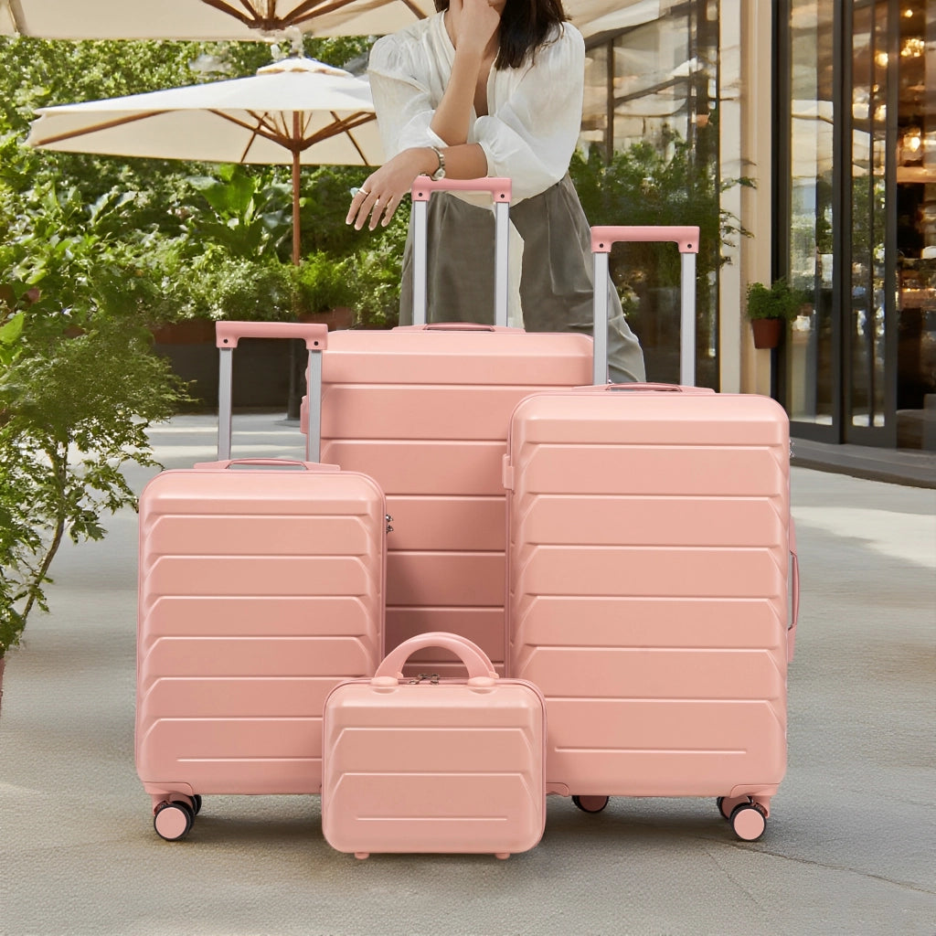 Set di valigie rigide in ABS con ruote doppie a 360 gradi manico telescopico lucchetto e beauty case rosa