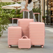 Set di valigie rigide in ABS con ruote doppie a 360 gradi manico telescopico lucchetto e beauty case rosa
