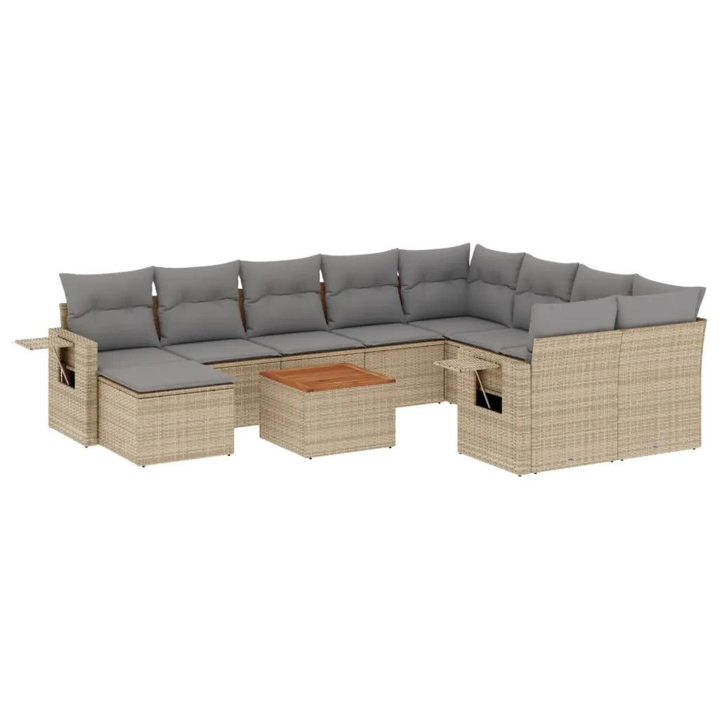 Set Divani da Giardino 11 pz con Cuscini Beige in Polyrattan