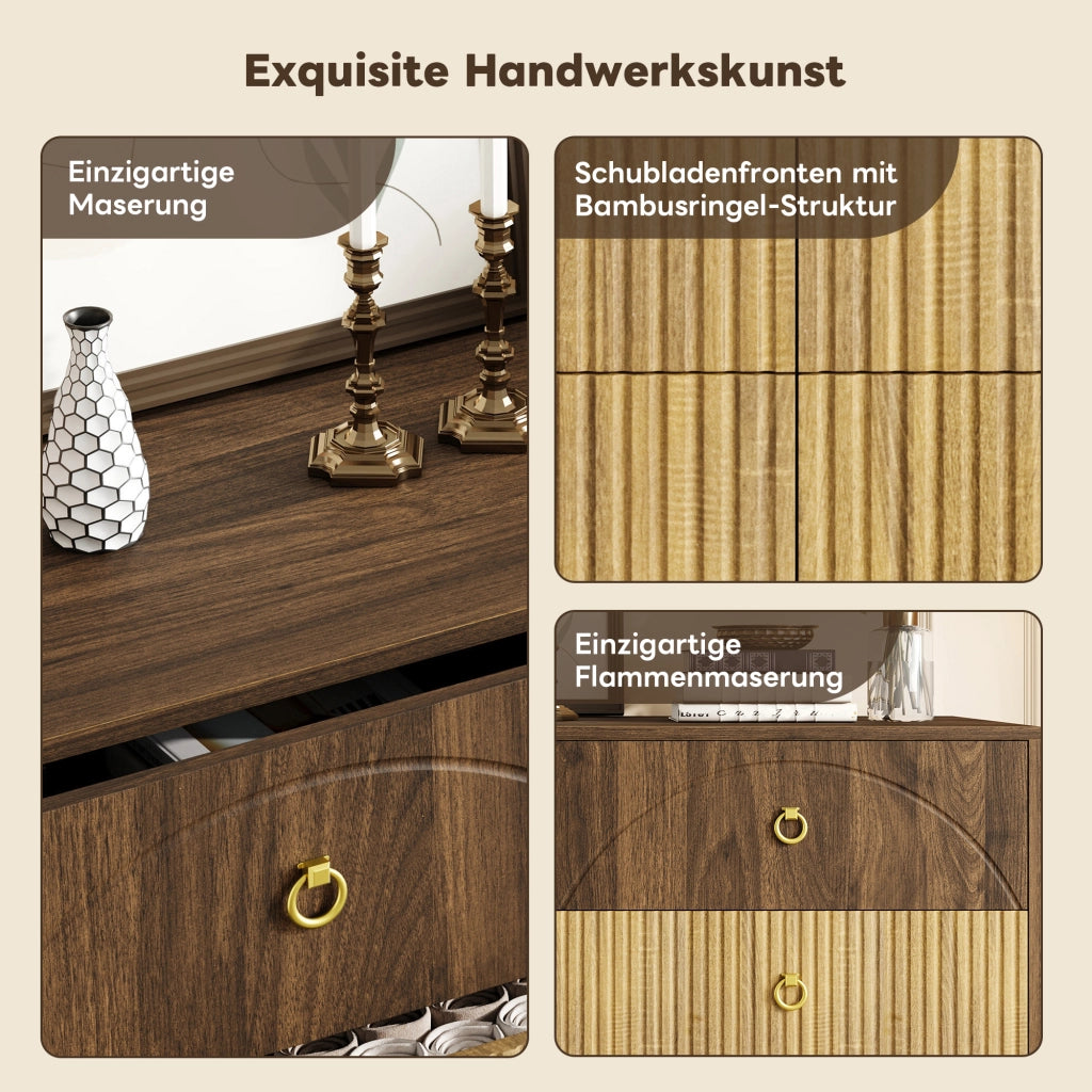 Comò a 6 cassetti effetto legno bicolore con gambe coniche in legno naturale 120 × 40 × 81 cm