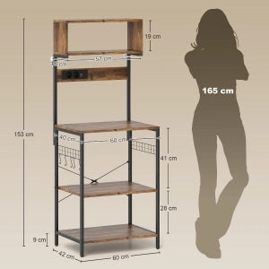 SCAFFALE CUCINA 60 x 42 x 153 cm Marrone Rustico con prese elettriche