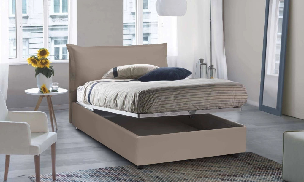 Aconito, Letto Piazza e Mezza Materasso Incluso Made in Italy, Grigio Tortora