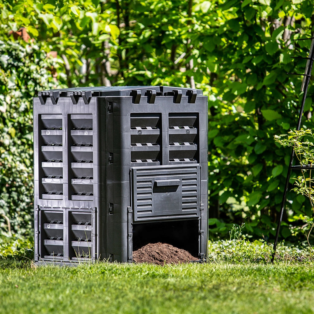 Compostiera modulare da giardino KADAX nera, resistente al gelo, serbatoio per fertilizzanti da 360 litri