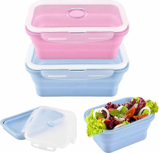 Cassa siliconica pieghevole, 2 pezzi, cassa pieghevole, 800 ml, box pranzo pieghevole, cassa per pane pieghevole con coperchio, cassa pieghevole, siliconica, adatta per camping, picnic, ufficio.