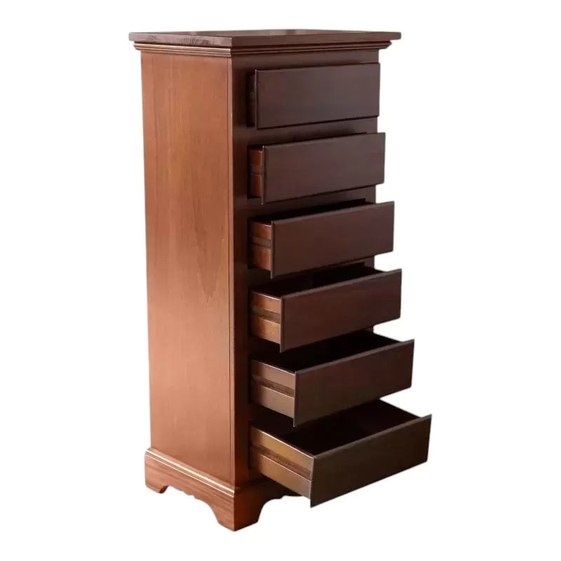 Cassettiera arte povera 6 cassetti legno noce scuro maniglia oro 50x35x105 - Mobili 2G