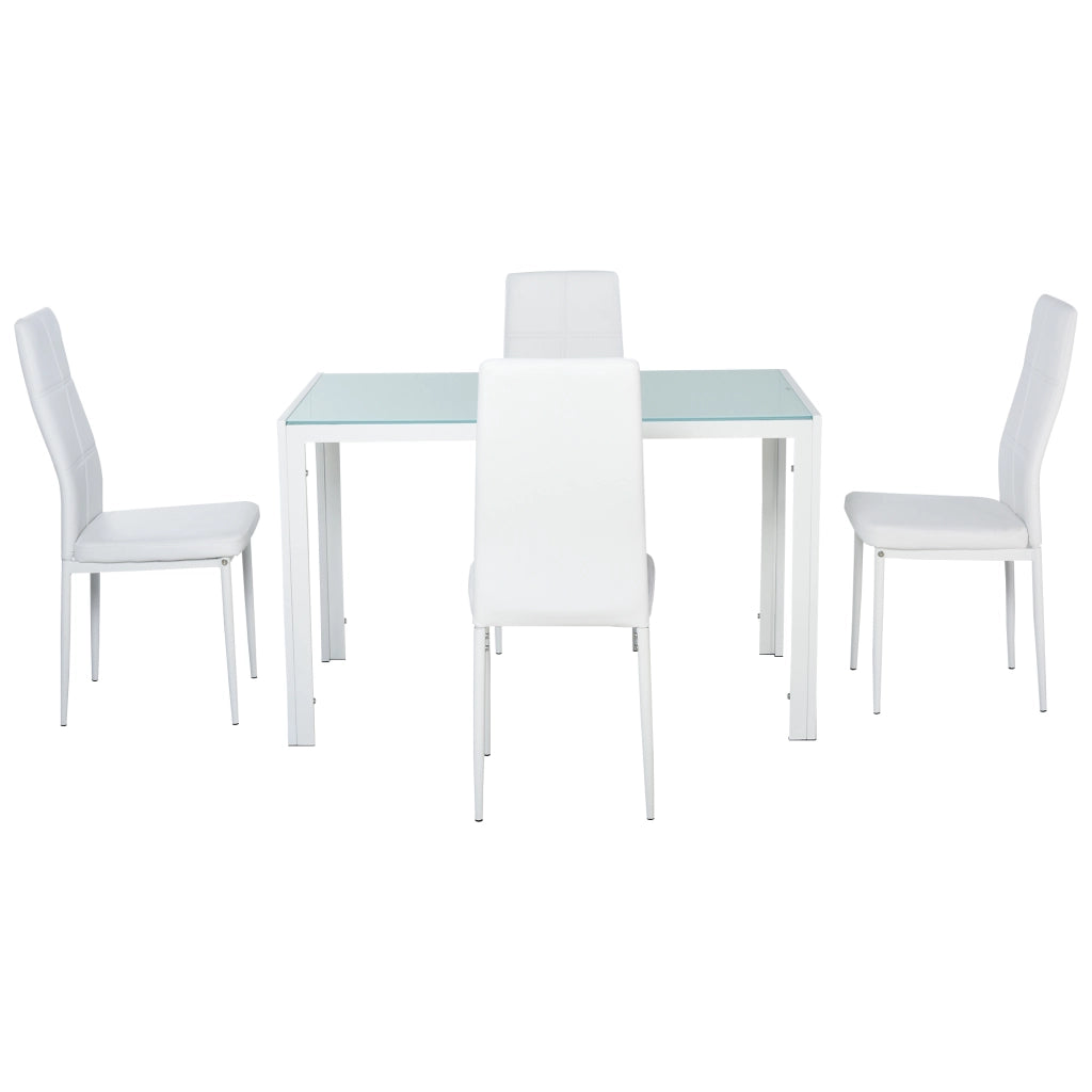 Tavolo da pranzo allungabile con 4 sedie ¨C zephmum ¨C Bianco, vetro temperato, metallo