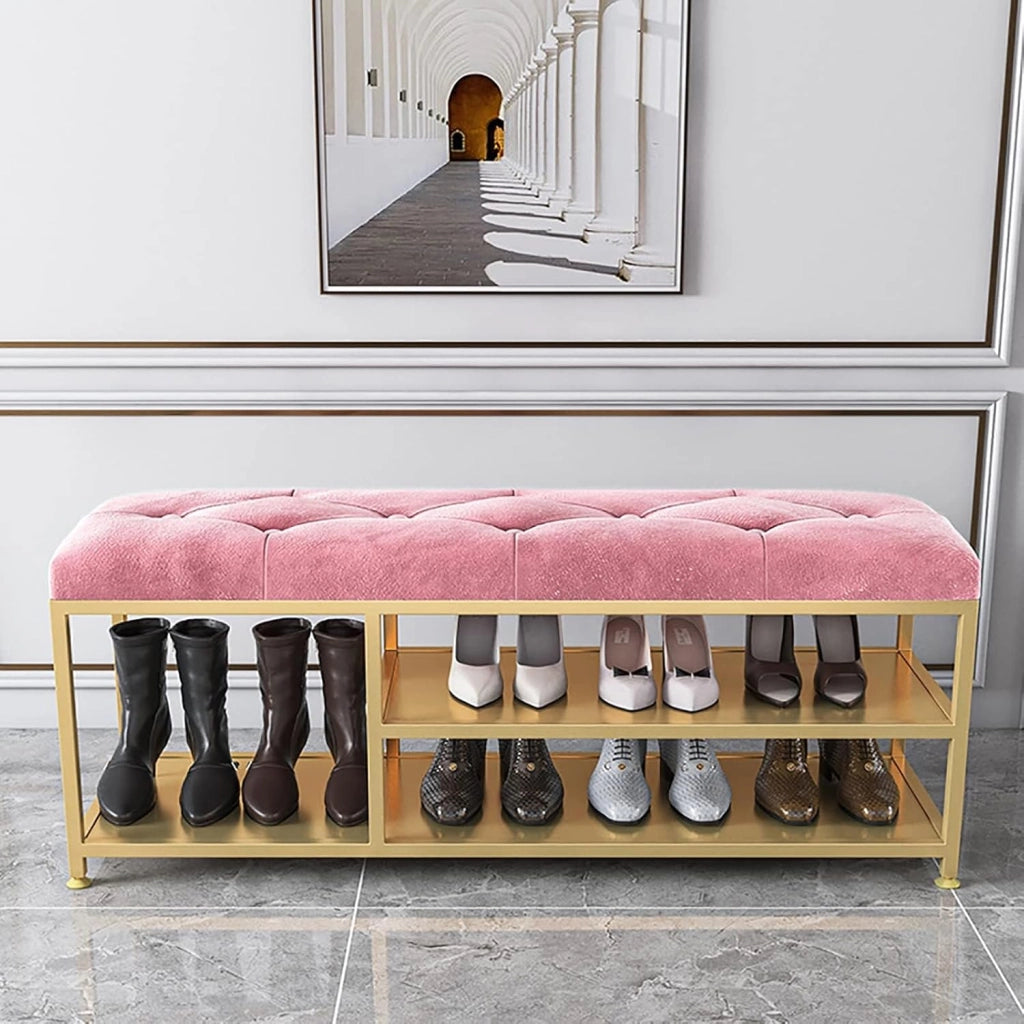 scarpiera Panca da Ingresso per Organizer per Scarpe - Scarpiera a 2 Livelli con Sedile Imbottito e portaoggetti per Scarponi - Base in Metallo, Grigia, scarpiera. Dimensioni 60x35x48 cm
