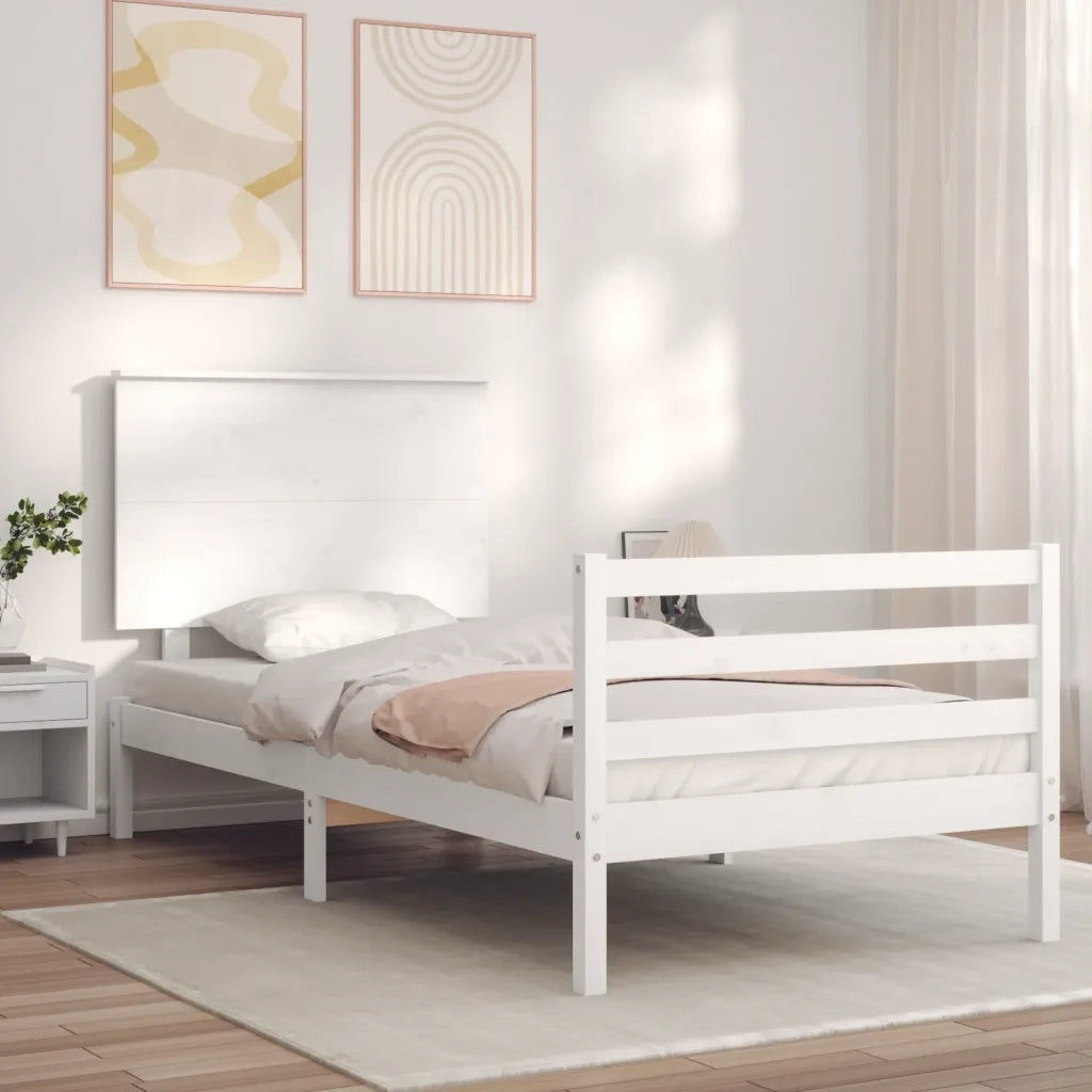 Giroletto con Testiera-Struttura Letto con testiera Bianco Single in Legno Massello 820884