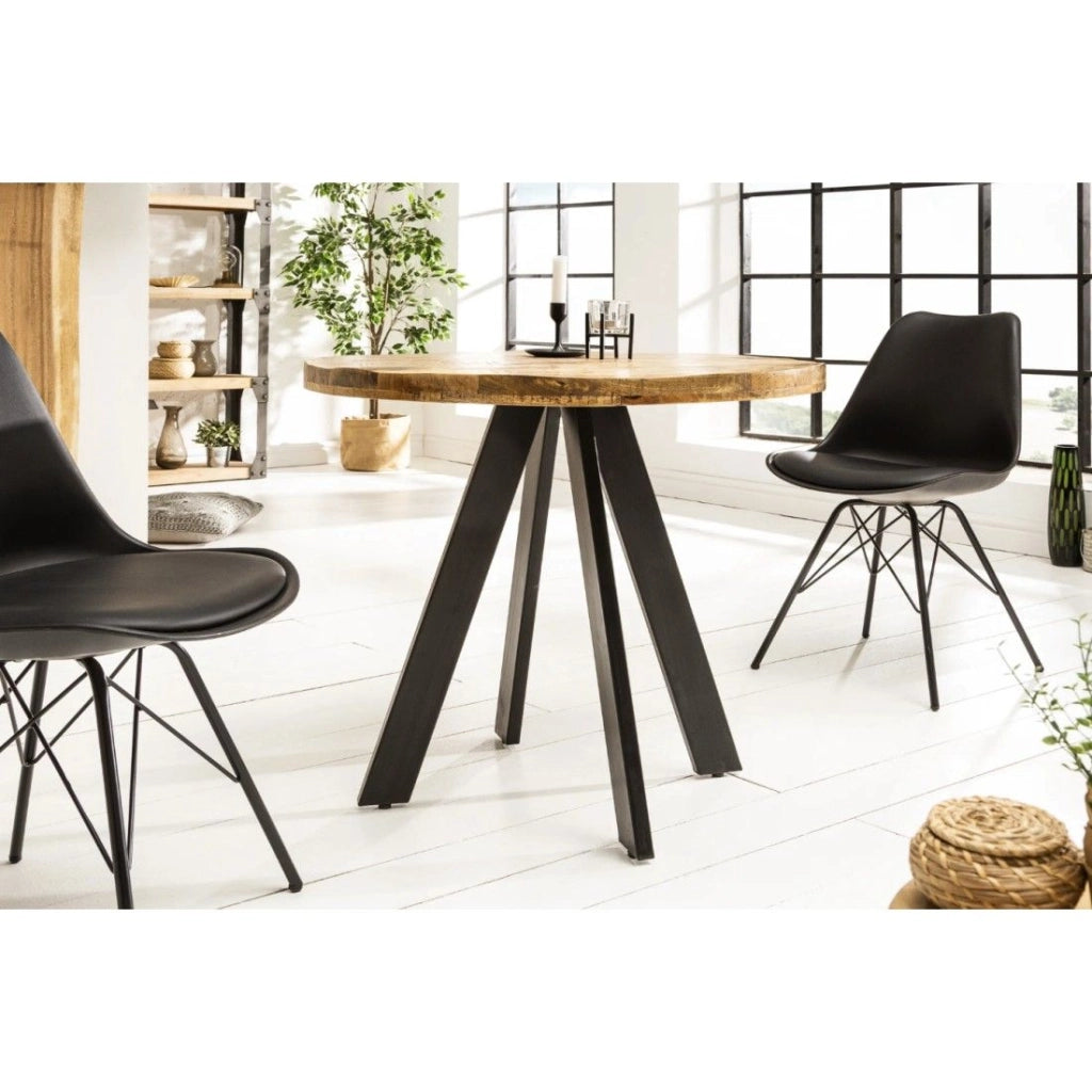 Tavolo da pranzo LODEN 80 cm – Piano rotondo in legno massello di mango e struttura in metallo nero