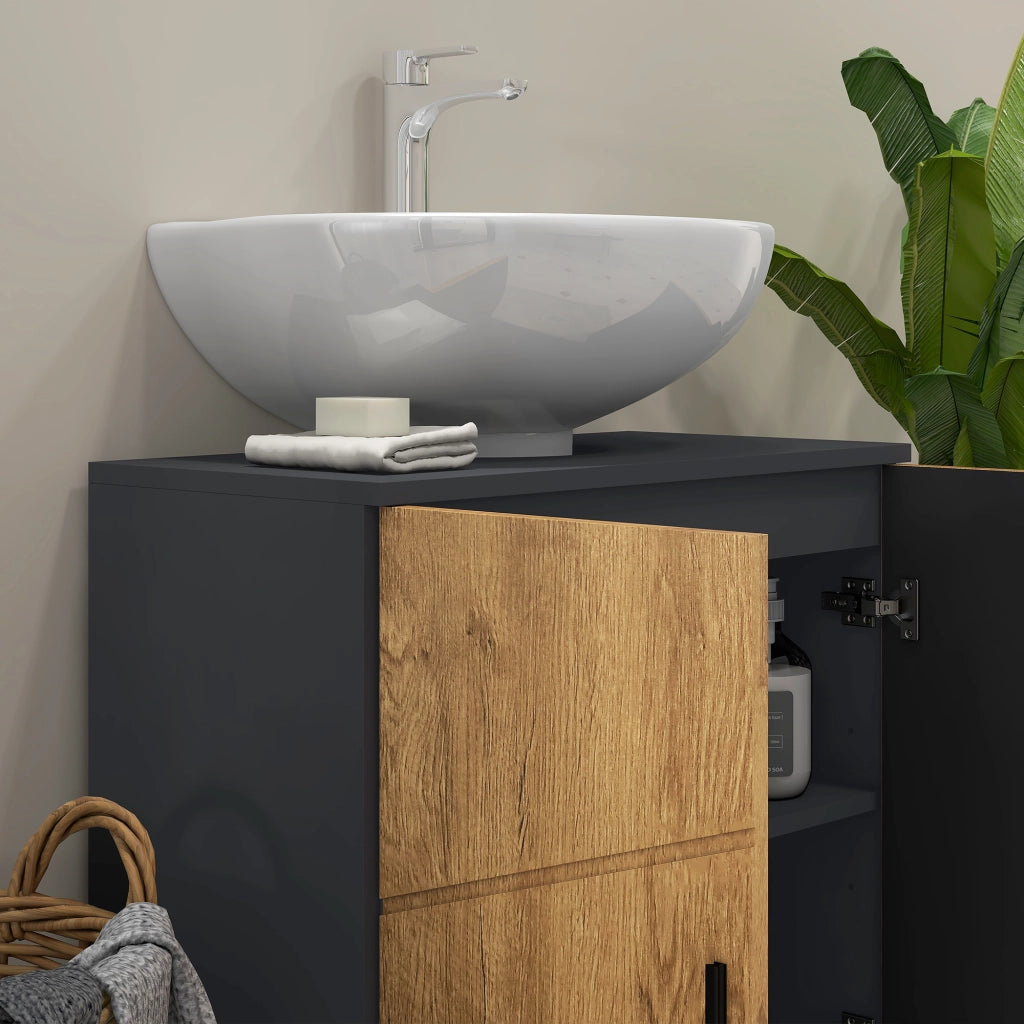 Mobile Bagno 2 Ante con Ripiano ¨C Minimal ¨C Grigio Antracite 60x30x60 cm